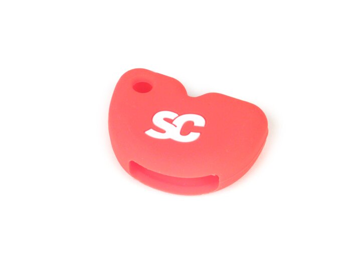 Coprichiave in silicone -SC- Piaggio (1998-), Vespa GT, GTS 125-300, GTV, GTL, Sprint Primavera, S, LX, ET2, ET4, Piaggio X7, X8, X9, Beverly, Liberty, Fly, Skipper, NRG Power, TPH X/XR, Gilera Runner - rosso, logo bianco (key condom)
