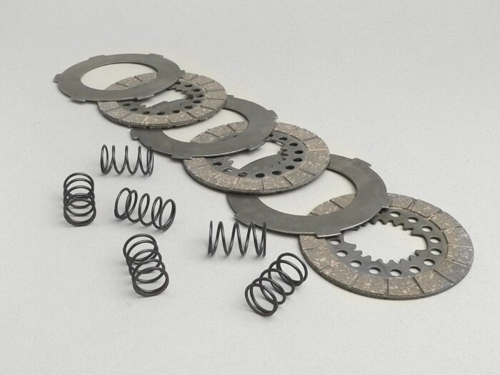Clutch friction plate set -SURFLEX- Vespa VN1T (06001-), VN2T, VB1T, VL1T, VL2T, VL3T, VB1T, VNA1T, VNA2T (-081468) - (incl. springs and steel plates)