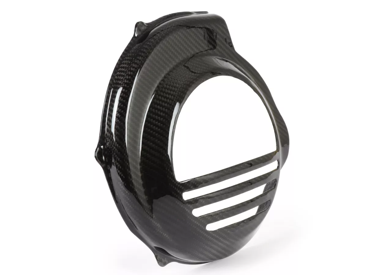 Ventilatorwieldeksel -TOMAS COMPOSITI, echt carbon standaard- Vespa PX80, PX125, PX150, PX200 - alleen modellen met kickstarter