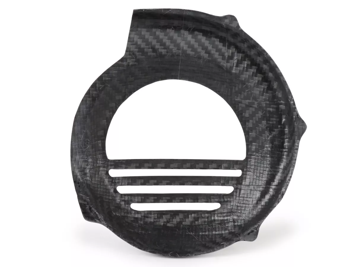 Ventilatorwieldeksel -TOMAS COMPOSITI, echt carbon standaard- Vespa PX80, PX125, PX150, PX200 - alleen modellen met kickstarter