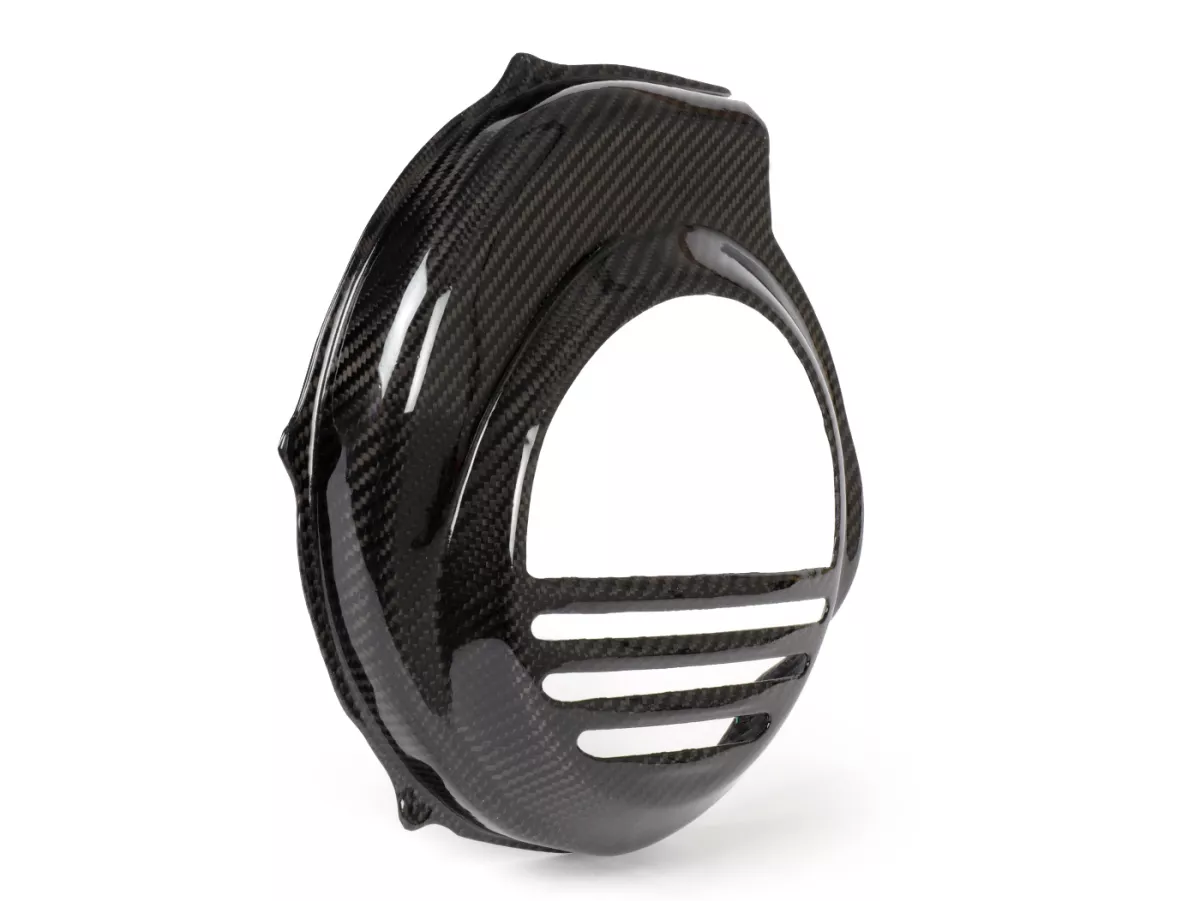 Flywheel cover -TOMAS COMPOSITI, genuine carbon Standard- Vespa PX80, PX125, PX150, PX200 - models with E-Starter