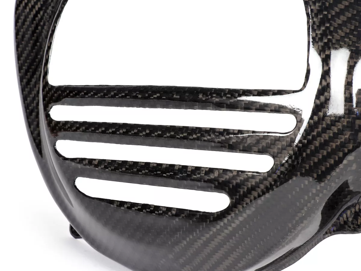 Flywheel cover -TOMAS COMPOSITI, genuine carbon Standard- Vespa PX80, PX125, PX150, PX200 - models with E-Starter