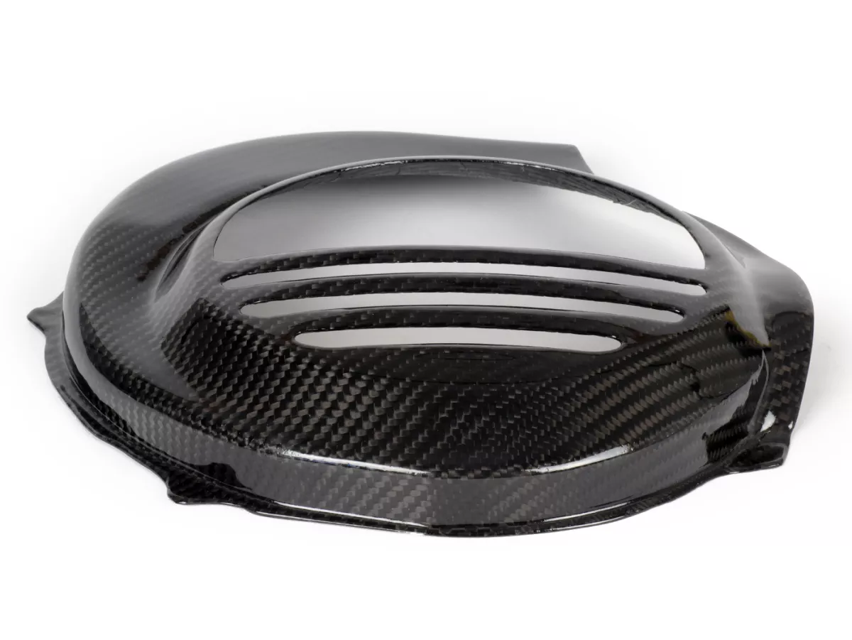 Flywheel cover -TOMAS COMPOSITI, genuine carbon Standard- Vespa PX80, PX125, PX150, PX200 - models with E-Starter