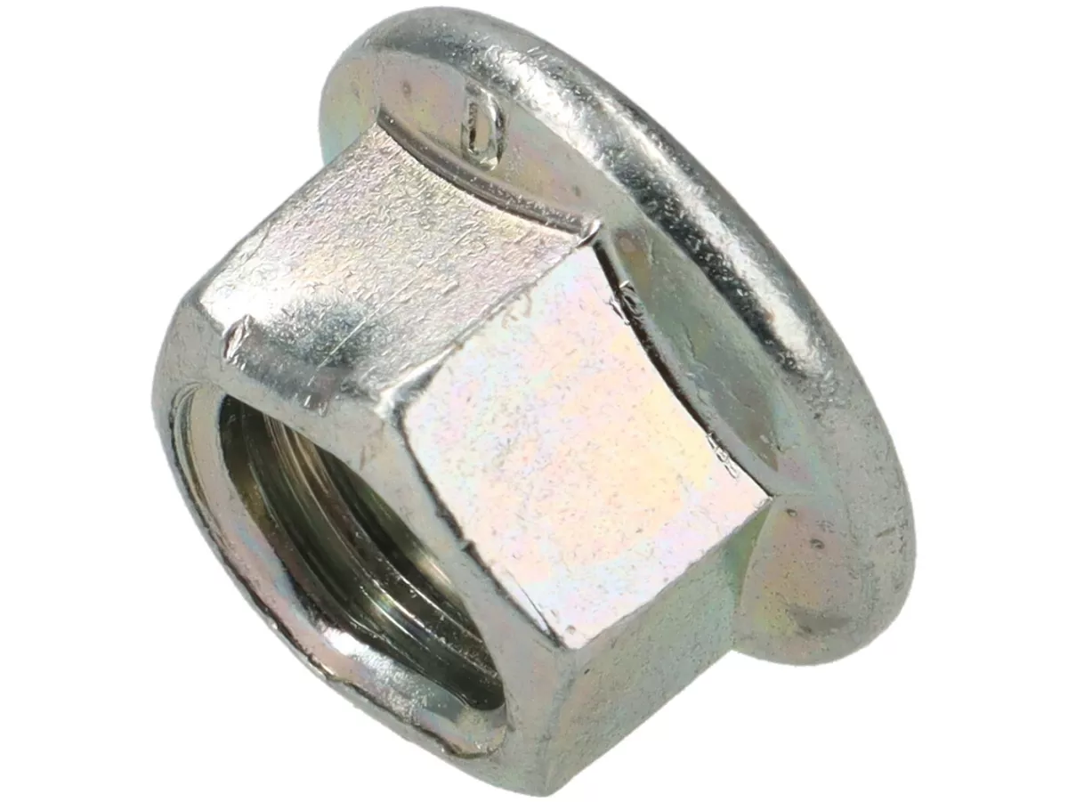 Mur dengan flens dan bagian penjepit - mirip dengan DIN 6923 - M8 (mur crimp) dengan kunci pas ukuran 10 - baja (kepala ekstra kecil, digunakan untuk knalpot manifold Vespa Smallframe)