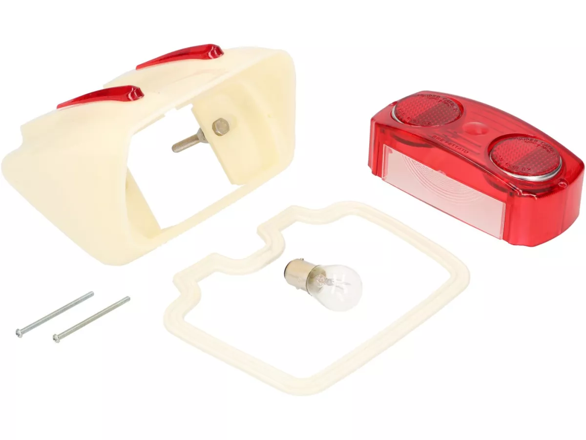 Luz trasera Catalux carcasa de plástico, cristal rojo -OEM QUALITY- Lambretta LI (series 1-2), TV (series 1-2) - incl. junta de goma al cuadro