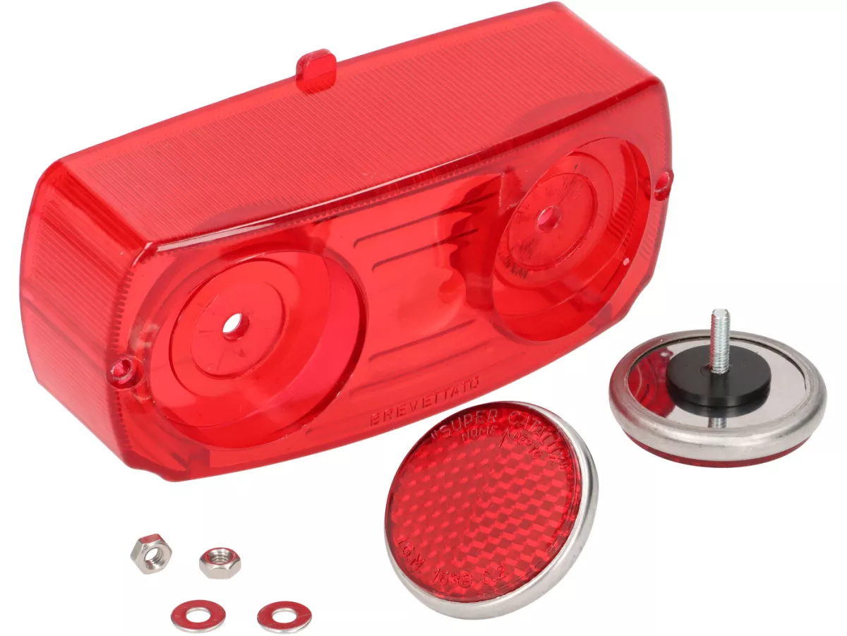Luz trasera Catalux carcasa de plástico, cristal rojo -OEM QUALITY- Lambretta LI (series 1-2), TV (series 1-2) - incl. junta de goma al cuadro