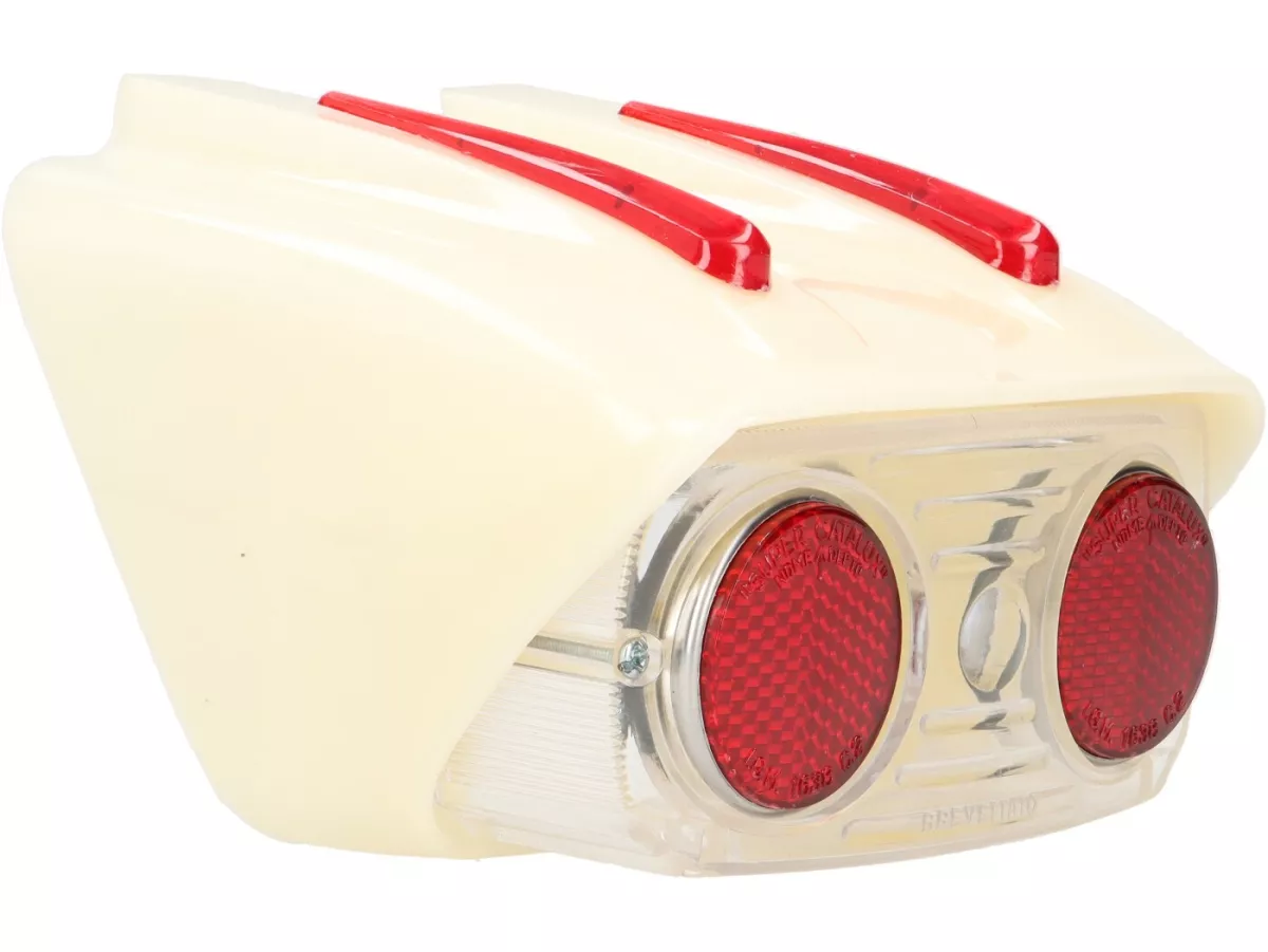 Taillight Catalux plastic housing, rear light glass white -OEM QUALITY- Lambretta LI (Series 1-2), TV (Series 1-2) - incl. sealing rubber to frame