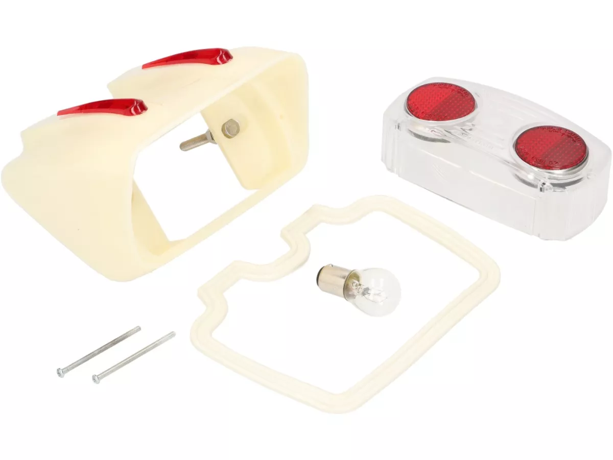 Taillight Catalux plastic housing, rear light glass white -OEM QUALITY- Lambretta LI (Series 1-2), TV (Series 1-2) - incl. sealing rubber to frame