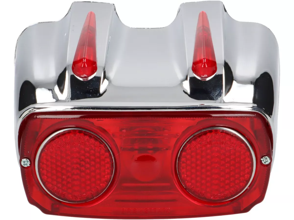 Luz trasera Catalux carcasa de plástico cromada, cristal rojo -CALIDAD OEM- Lambretta LI (Series 1-2), TV (Series 1-2) - incl. junta de goma al marco