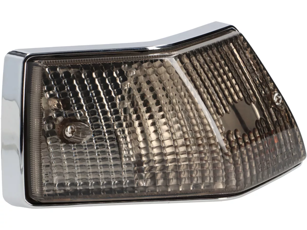 Blinkers -SIEM- Vespa PX80, PX125, PX150, PX200, T5 125cc - kromat hölje - svarta linser - bak vänster