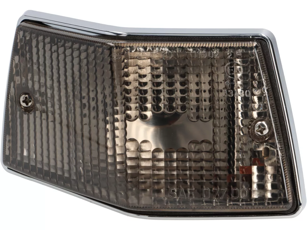 Blinkers -SIEM- Vespa PX80, PX125, PX150, PX200, T5 125cc - kromat hölje - svarta linser - bak vänster