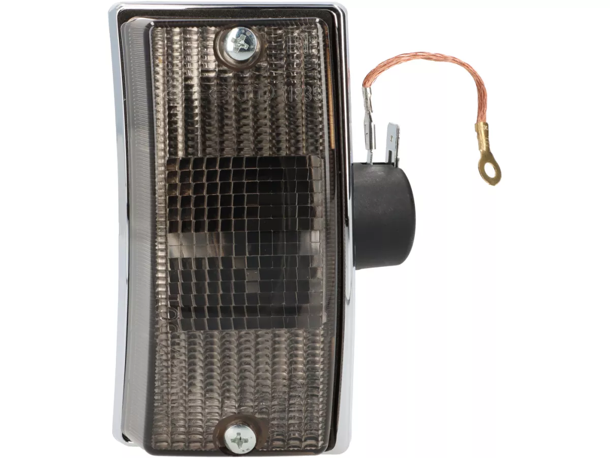 Blinkers -SIEM- Vespa PX80, PX125, PX150, PX200, T5 125cc - kromat hölje - svarta linser - höger fram