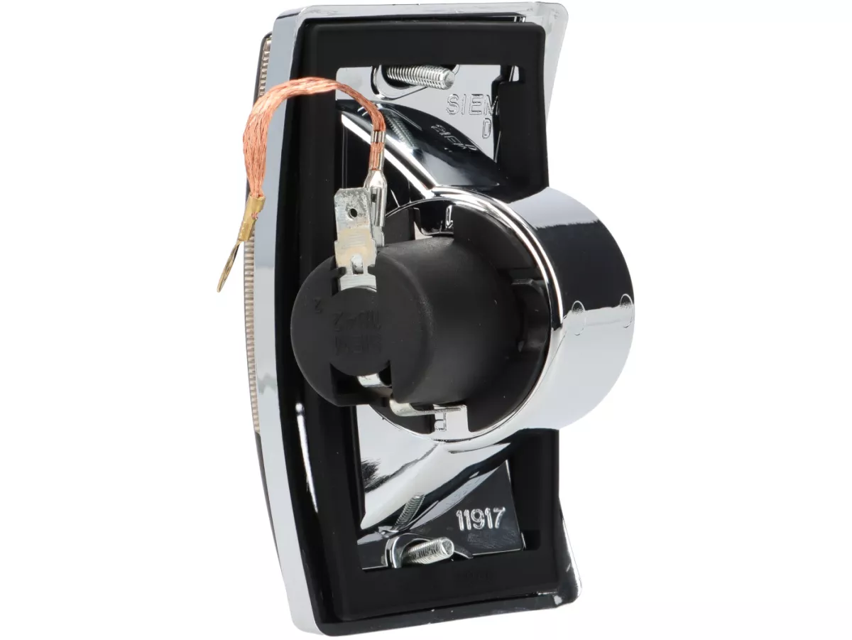 Blinkers -SIEM- Vespa PX80, PX125, PX150, PX200, T5 125cc - kromat hölje - svarta linser - höger fram