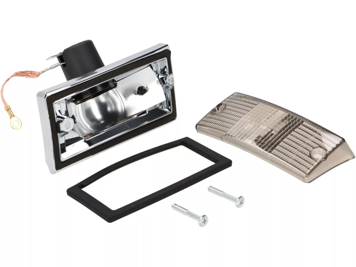 Blinkers -SIEM- Vespa PX80, PX125, PX150, PX200, T5 125cc - kromat hölje - svarta linser - höger fram