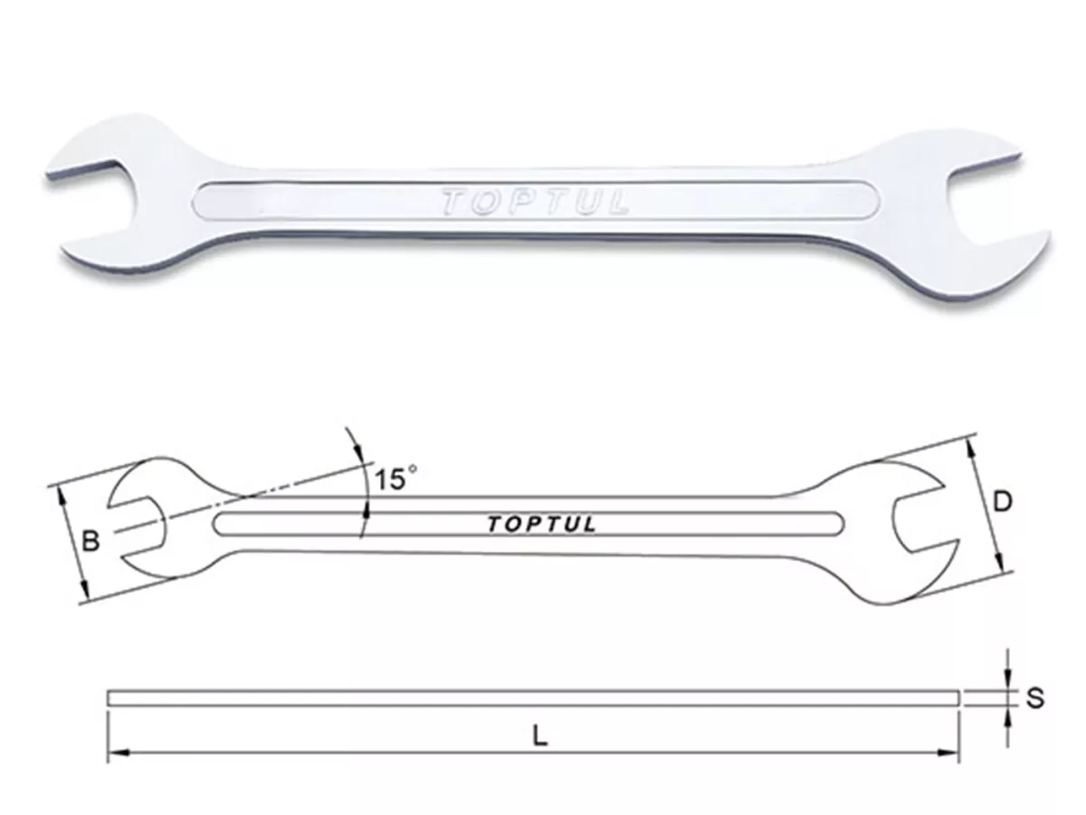 Spanner, double open-ended wrench -TOPTUL- 8x9mm SLIMLINE- used for mounting clamp nipple gearshift button Vespa