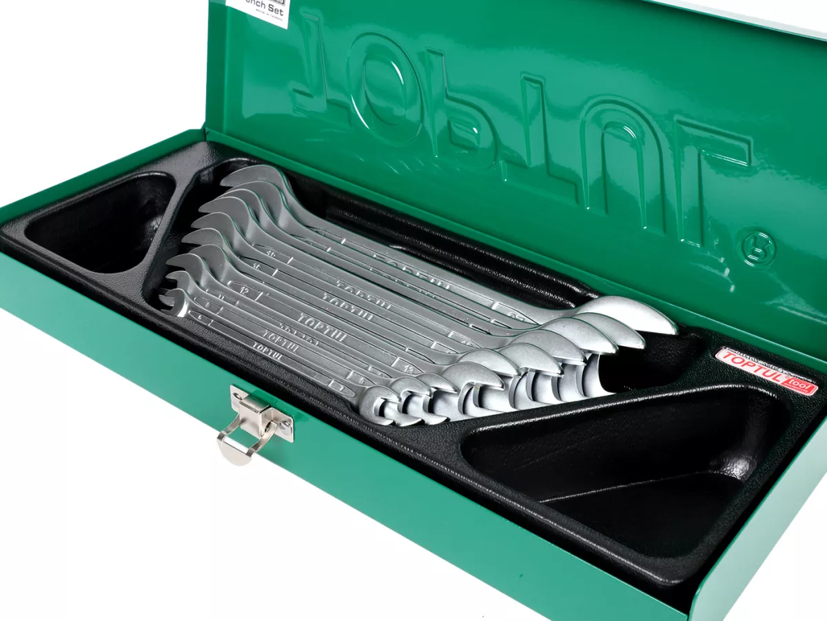Set di chiavi doppie aperte -TOPTUL, 10 pezzi- 6x7, 8x9, 10x11, 12x13, 14x15, 16x17, 18x19, 20x22, 21x23, 24x27mm