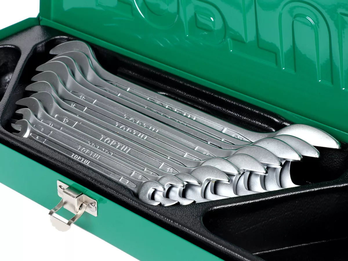 Set di chiavi doppie aperte -TOPTUL, 10 pezzi- 6x7, 8x9, 10x11, 12x13, 14x15, 16x17, 18x19, 20x22, 21x23, 24x27mm