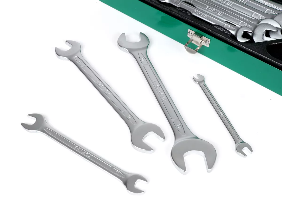 Set di chiavi doppie aperte -TOPTUL, 10 pezzi- 6x7, 8x9, 10x11, 12x13, 14x15, 16x17, 18x19, 20x22, 21x23, 24x27mm