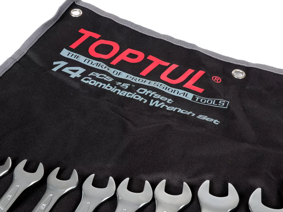 Steeksleutel, 15° ringsleutelset -TOPTUL, 14-delig- 8, 9, 10, 11, 12, 13, 14, 15, 16, 17, 19, 21, 22, 24mm