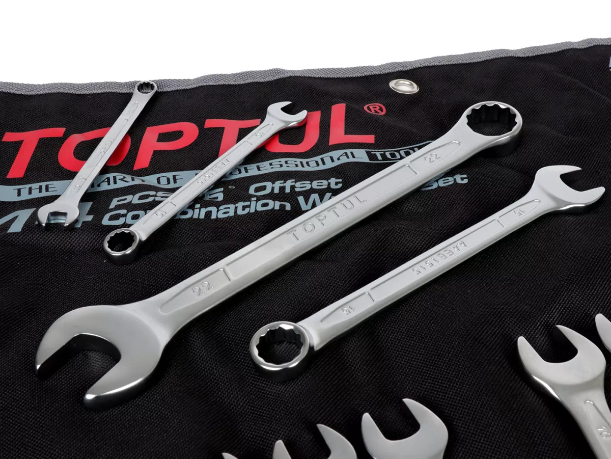 Steeksleutel, 15° ringsleutelset -TOPTUL, 14-delig- 8, 9, 10, 11, 12, 13, 14, 15, 16, 17, 19, 21, 22, 24mm