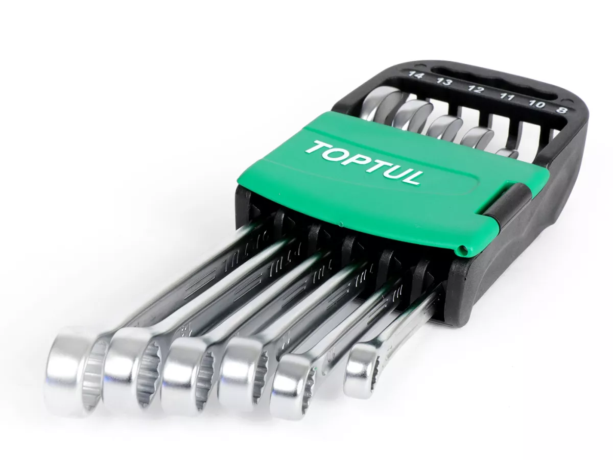 Spanners, 15° offset combination open-ended ring wrench set -TOPTUL Hi-Performance, 6 pieces- 8, 10, 11, 12, 13, 14mm