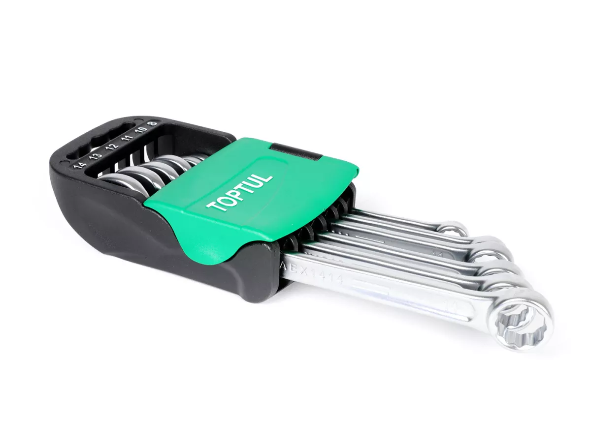 Spanners, 15° offset combination open-ended ring wrench set -TOPTUL Hi-Performance, 6 pieces- 8, 10, 11, 12, 13, 14mm