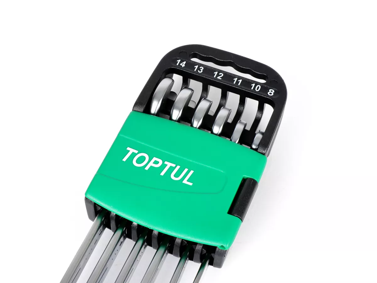 Spanners, 15° offset combination open-ended ring wrench set -TOPTUL Hi-Performance, 6 pieces- 8, 10, 11, 12, 13, 14mm