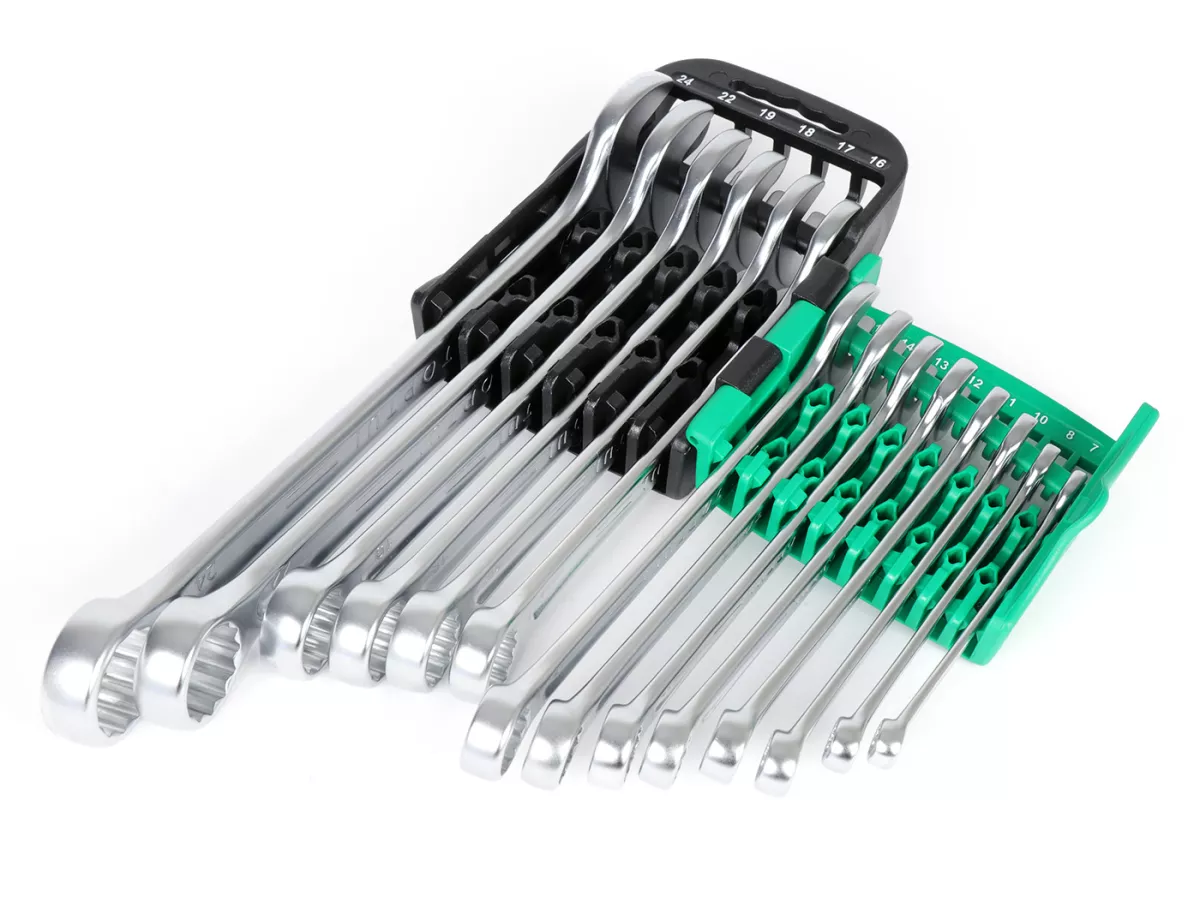 Spanners, 15° offset combination open-ended ring wrench set -TOPTUL Hi-Performance, 14 pieces- 7, 8, 10, 11, 12, 13, 14, 15, 16, 17, 18, 19, 22, 24mm