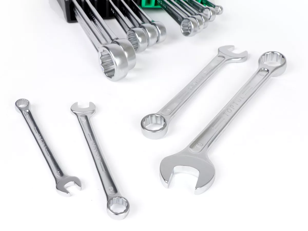 Spanners, 15° offset combination open-ended ring wrench set -TOPTUL Hi-Performance, 14 pieces- 7, 8, 10, 11, 12, 13, 14, 15, 16, 17, 18, 19, 22, 24mm