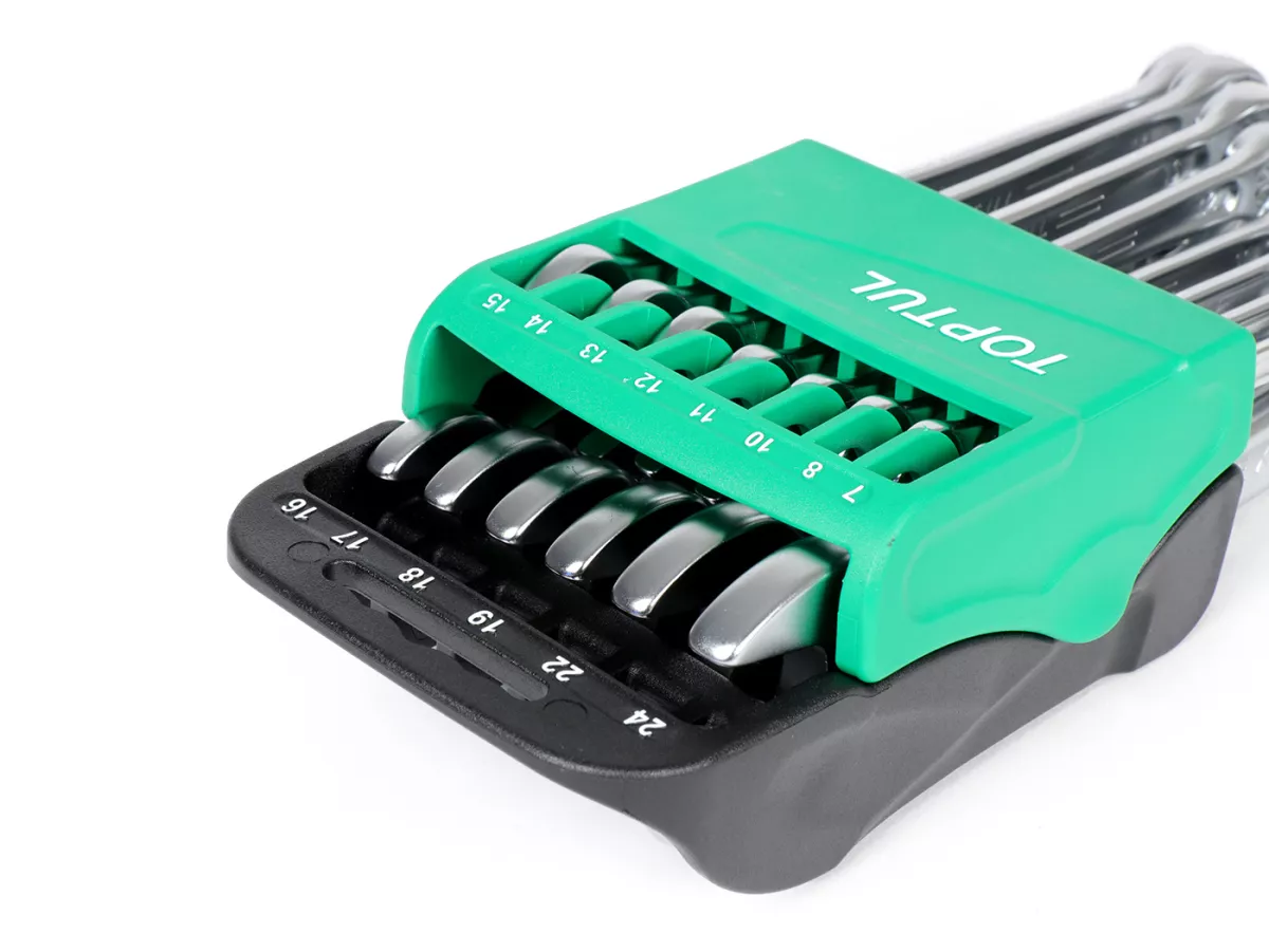 Spanners, 15° offset combination open-ended ring wrench set -TOPTUL Hi-Performance, 14 pieces- 7, 8, 10, 11, 12, 13, 14, 15, 16, 17, 18, 19, 22, 24mm