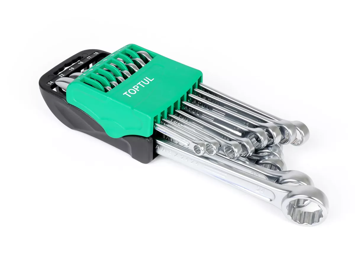 Spanners, 15° offset combination open-ended ring wrench set -TOPTUL Hi-Performance, 14 pieces- 7, 8, 10, 11, 12, 13, 14, 15, 16, 17, 18, 19, 22, 24mm