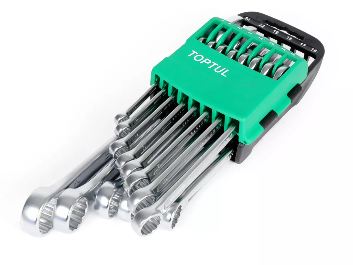 Spanners, 15° offset combination open-ended ring wrench set -TOPTUL Hi-Performance, 14 pieces- 7, 8, 10, 11, 12, 13, 14, 15, 16, 17, 18, 19, 22, 24mm