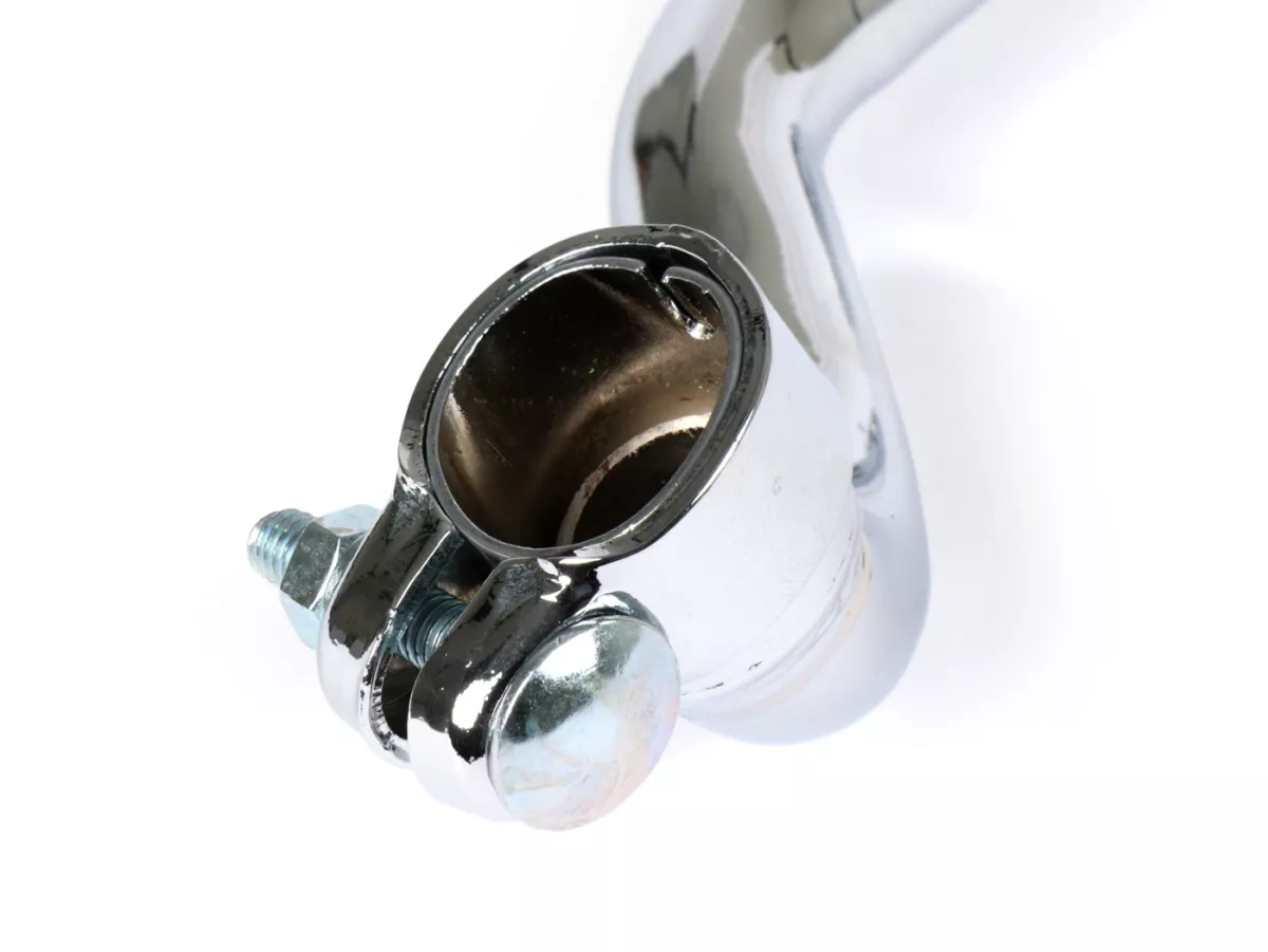 Escape -TECNO- 'moped pot', colector grueso, conexión: Ø22mm- Piaggio Ciao, Bravo - cromado (apto para vehículos con caballete central)