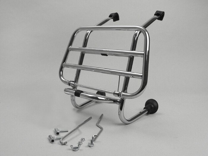Portaequipajes delantero plegable -FA ITALIA- Vespa Smallframe V50, PV125, ET3, Vespa Largeframe Rally180, Vespa Rally200, Sprint150, TS125, GT125, GTR125, Vespa PX80, PX125, PX150, PX200 - Cromo