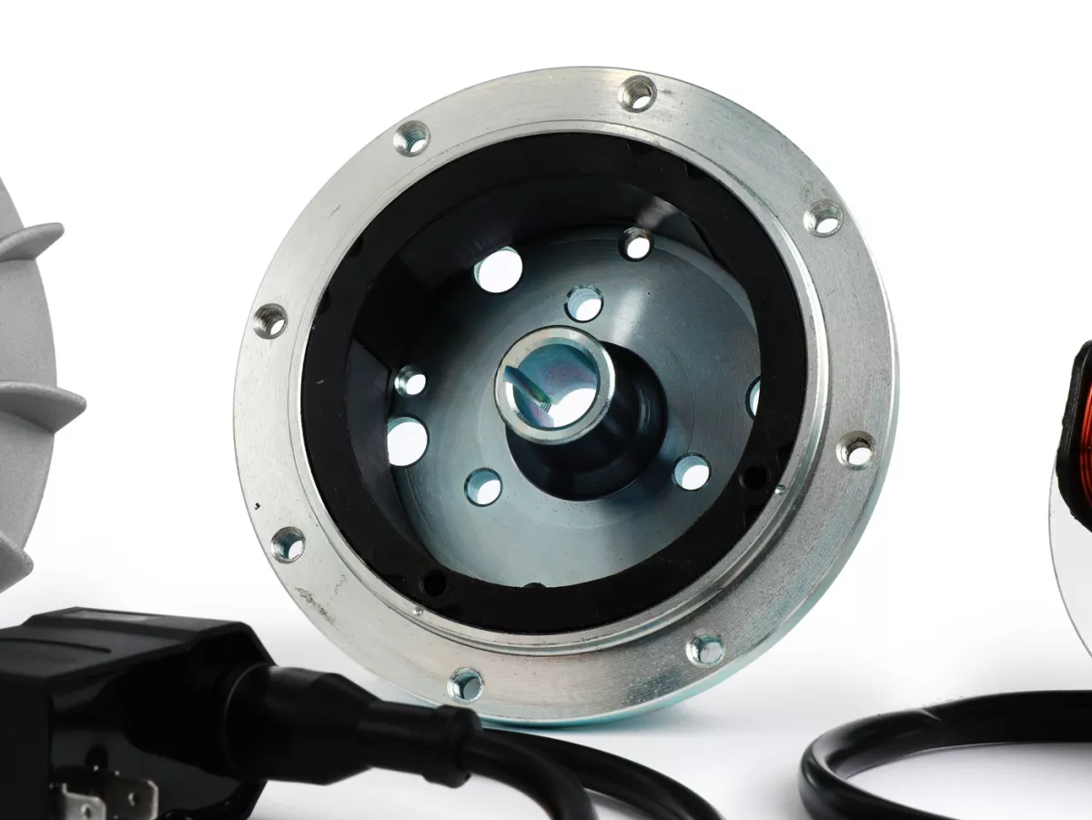 Allumage -VMC CNC- Vespa V50, PV, ET3, PK S Ø19mm - Rotor CNC, Roue de ventilateur aluminium - incl. régulateur de tension