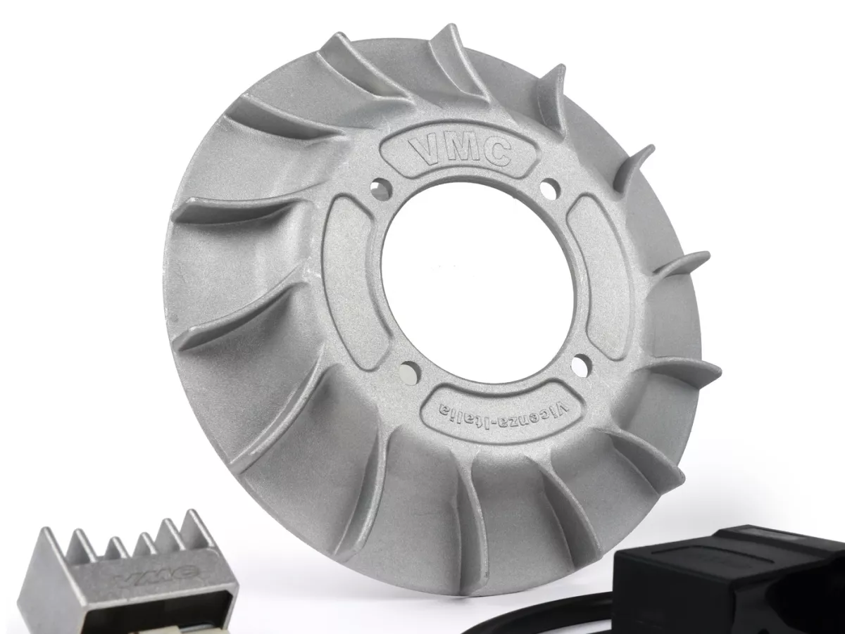 Allumage -VMC CNC- Vespa V50, PV, ET3, PK S Ø19mm - Rotor CNC, Roue de ventilateur aluminium - incl. régulateur de tension