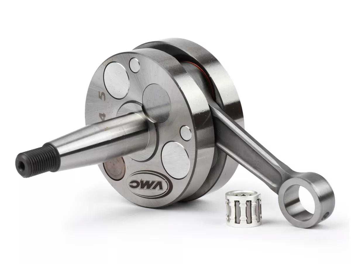 Crankshaft -VMC RACING (for reed valve intake) full circle web, 45mm stroke, 87mm connecting rod- Ø 20mm cone - Vespa V50, PK50 - used e.g. for cylinder VMC Racing 100cc RVA