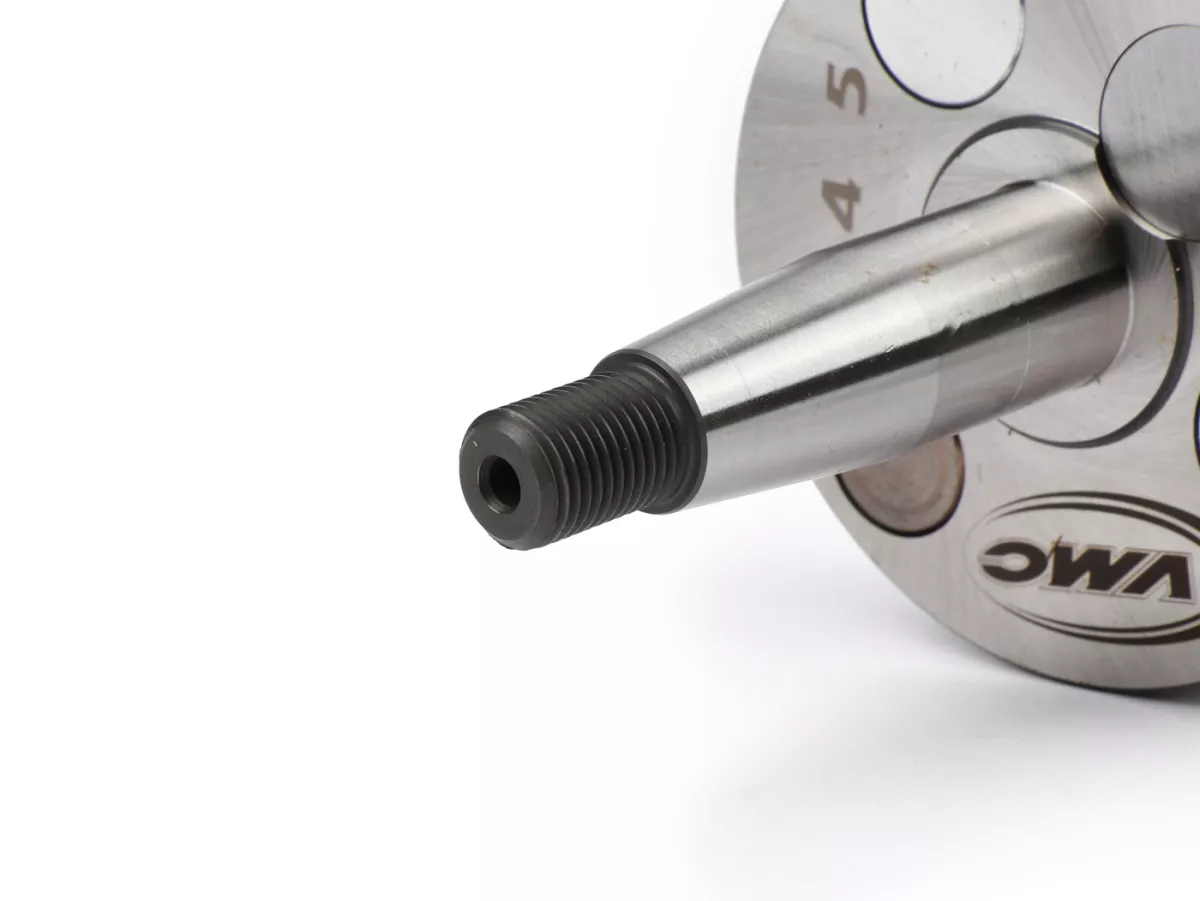 Crankshaft -VMC RACING (for reed valve intake) full circle web, 45mm stroke, 87mm connecting rod- Ø 20mm cone - Vespa V50, PK50 - used e.g. for cylinder VMC Racing 100cc RVA
