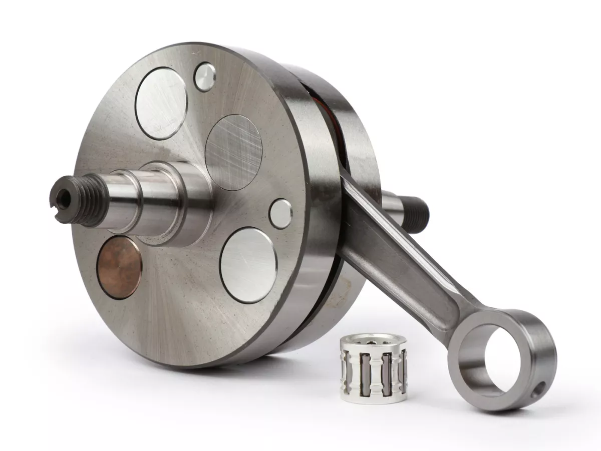 Crankshaft -VMC RACING (for reed valve intake) full circle web, 45mm stroke, 87mm connecting rod- Ø 20mm cone - Vespa V50, PK50 - used e.g. for cylinder VMC Racing 100cc RVA
