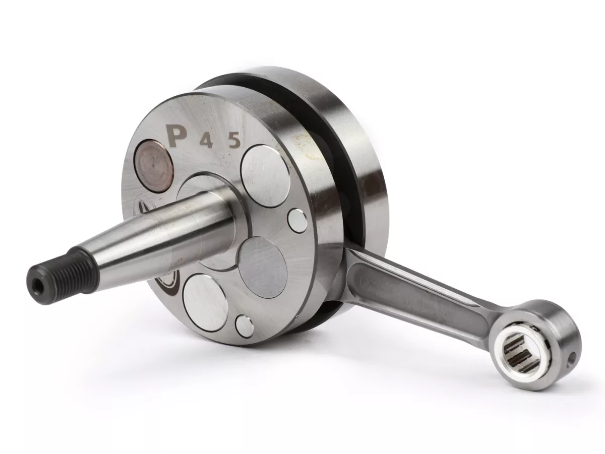 Crankshaft -VMC RACING (for reed valve intake) full circle web, 45mm stroke, 87mm connecting rod- Ø 20mm cone - Vespa V50, PK50 - used e.g. for cylinder VMC Racing 100cc RVA
