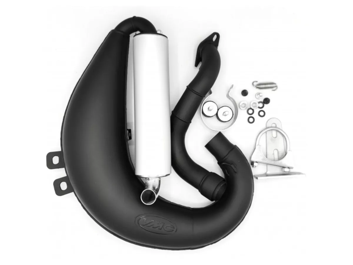 Echappement -VMC Tork- Smallframe 100-140cc - VMC GS56/58, 100 RVA, T-56, Polini 102/112/133, Malossi 102/112/136, Pinasco Zuera (52-62mm entre axe)- Vespa V50, 50N, SS50, 50 SR, V90, ET3, PV125 - Véhicules sans compartiment à bagages - peint en noir