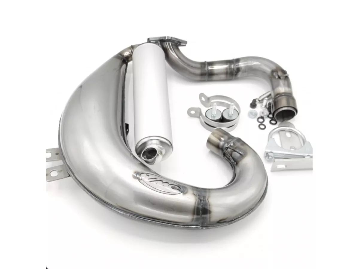Echappement -VMC Tork- Smallframe 100-140cc - VMC GS56/58, 100 RVA, T-56, Polini 102/112/133, Malossi 102/112/136, Pinasco Zuera (52-62mm entre axe)- Vespa V50, 50N, SS50, 50 SR, V90, ET3, PV125 - Véhicules sans compartiment à bagages - peint en clair