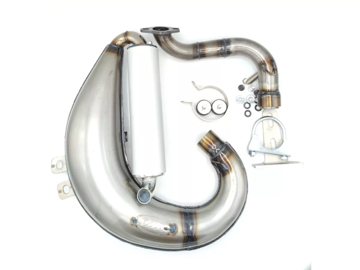 Echappement -VMC Tork- Smallframe 100-140cc - VMC GS56/58, 100 RVA, T-56, Polini 102/112/133, Malossi 102/112/136, Pinasco Zuera (52-62mm entre axe)- Vespa V50, 50N, SS50, 50 SR, V90, ET3, PV125 - Véhicules sans compartiment à bagages - peint en clair