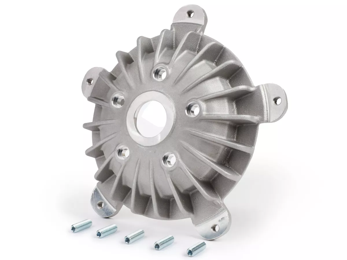 Front wheel hub 10 -VMC RACING V50 Style- used for mounting Vespa 2.10 inch rim on Vespa ET2, ET4, LX, LXV, S 50-150 - also suitable for PIAGGIO Hexagon, Sfera RST, ZIP II, ZIP SP - silver