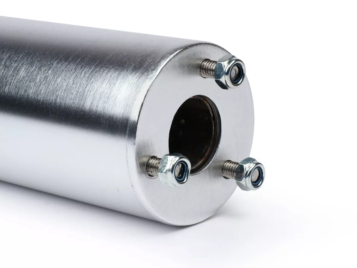 Silenciador trasero -VMC Evo 52, SeiDue, Strike, Meed- longitud 280mm, Ø60mm diámetro exterior, tubo perforado Ø22.5mm interior, círculo de tornillos/agujero Ø42.5mm- aluminio
