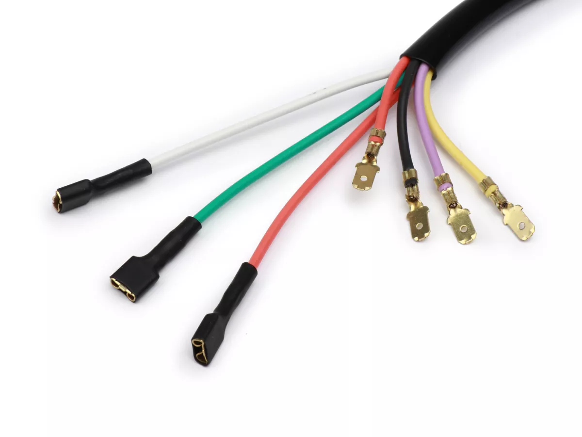 Pelat dasar pengapian cabang kabel -VESPARATUR- Vespa PX lama, 7 kabel - dengan kabel ungu, kabel yang diperpanjang untuk mesin Lusso
