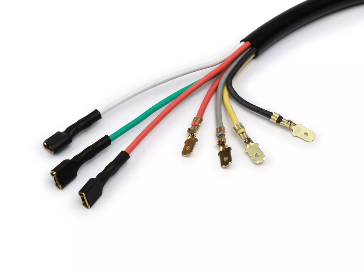 Pelat dasar pengapian cabang kabel -VESPARATUR- Vespa PX lama, 7 kabel - dengan kabel abu-abu, kabel yang diperpanjang untuk mesin Lusso