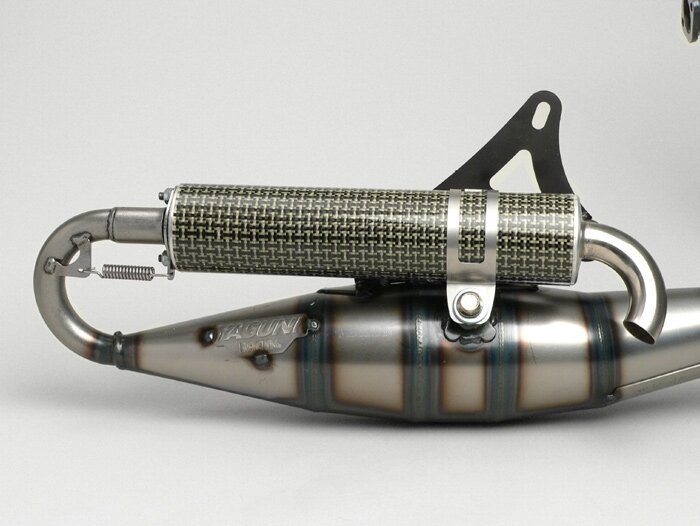Exhaust -YASUNI R- Minarelli 50cc (vertical cylinder) - carbon - BOOSTER, BUMP50, BWS50, SLIDER50, SPY, SR50 (-1994), STUNT, ZUMA50, AMICO