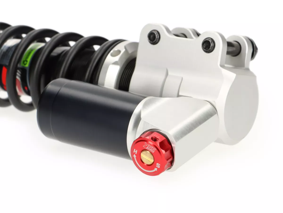 Front shock absorber -YSS TRC Top Line- gas pressure with external reservoir, 240mm, with TÜV/ABE- Vespa GTS 125-300 (-2013, 2017-2022), GTS SUPER 300 HPE, SUPERSPORT 300, SUPERTECH 300 HPE, GT 125-200, GTL 125-200, GTV 125-300, Piaggio Hexagon 125-250
