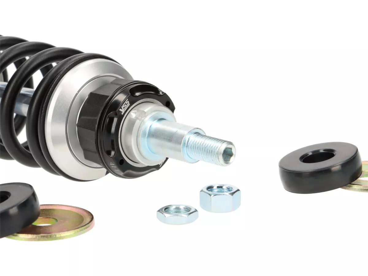 Front shock absorber -YSS TRC Top Line- gas pressure with external reservoir, 240mm, with TÜV/ABE- Vespa GTS 125-300 (-2013, 2017-2022), GTS SUPER 300 HPE, SUPERSPORT 300, SUPERTECH 300 HPE, GT 125-200, GTL 125-200, GTV 125-300, Piaggio Hexagon 125-250